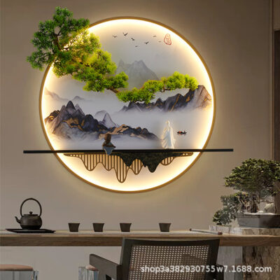 2023 Mới Phong Cách Trung Hoa Thiền Bức Tranh Tường Đèn Vào Hoan Nghênh Thông Tranh Phong Cảnh Đèn Nền Phòng Trà Lớn Đèn Tường Đèn Đèn Ngủ