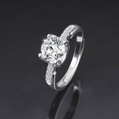 Nhẫn kim cương đầu bò eo nhỏ nhẫn cưới nữ 1 carat S925 bạc đặt hàng nhẫn cưới đạo cụ đám cưới nhẫn nữ