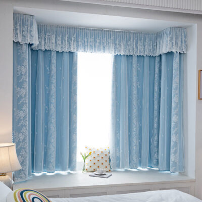 Rèm cửa sổ nổi lưới tích hợp phòng ngủ kiểu dáng ngắn 2023 phong cách mới với đầu rèm góc cô gái ren hàn quốc mất điện