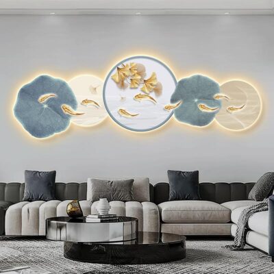 Chín con cá hình ảnh bức tranh trang trí phòng khách ánh sáng hiện đại sofa sang trọng nền tường treo tranh bầu không khí bức tranh tường đơn giản Tranh treo tường phong cách Trung Quốc mới