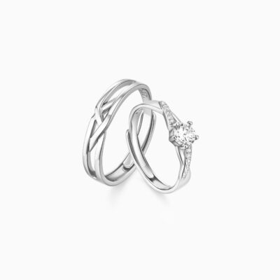 Mới S925 bạc đan xen tình yêu nhẫn đôi thiết kế thích hợp nam nữ nhẫn đôi Ngày Lễ Tình Nhân ánh sáng trang sức bạc sang trọng