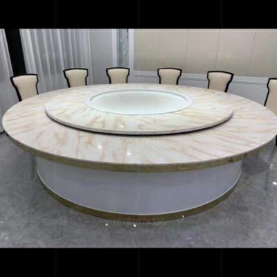 Khách sạn giả đá cẩm thạch bàn xoay tự động tròn lớn 2,8 mét Bàn lẩu 30 người Bàn ăn tròn xoay tự động kiểu Trung Quốc mới