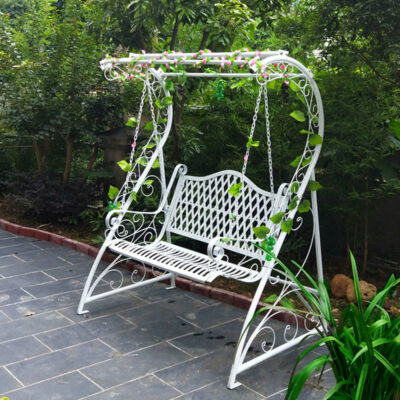 Ngoài trời xích đu đôi màu trắng giỏ treo xích đu sắt ngoài trời sân vườn ban công phong cách mục vụ treo xích đu
