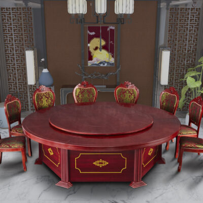 Khách sạn hiện đại xoay tự động gỗ nguyên khối tròn 6 người, 10 người, 16 người Nhà máy bán hàng trực tiếp bàn ăn khách sạn kết hợp bán buôn