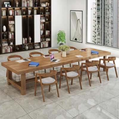 Bàn ghế văn phòng hình chữ nhật bằng gỗ nguyên khối Bắc Âu kết hợp công ty căn hộ nhỏ bàn hội nghị bàn máy tính văn phòng nhân viên