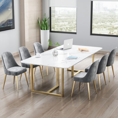 Bàn hội nghị bằng đá cẩm thạch Bắc Âu, bàn văn phòng hình chữ nhật bằng đá phiến hiện đại đơn giản, bàn ghế tiếp tân và đàm phán sang trọng nhẹ nhàng kết hợp