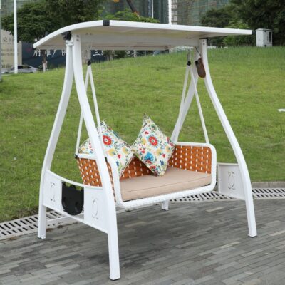 Xích đu ngoài trời biệt thự sân vườn hợp kim nhôm đúc xích đu ba vị trí xích đu sắt trắng sáng tạo ngoài trời