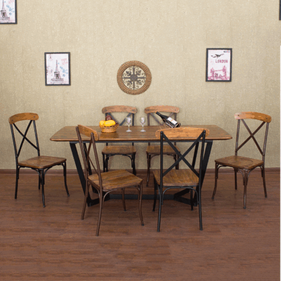 Phong cách châu Âu quán cà phê khách sạn gỗ nguyên khối Bàn ghế cổ điển kết hợp nhà phòng khách Bàn ăn nhà hàng Bộ bàn ghế ăn hoàn chỉnh