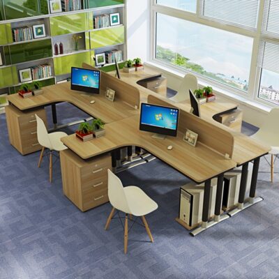 Bàn máy tính để bàn tại nhà Góc chữ L nhân viên văn phòng kết hợp bàn ghế đơn giản màn hình hiện đại văn phòng bốn người