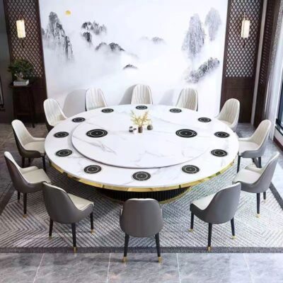 Bàn tròn xoay tự động bàn ăn đá tấm cho 15 người và 20 người nhẹ khách sạn sang trọng câu lạc bộ tích hợp bàn tròn Lẩu bàn ăn dùng trong gia đình
