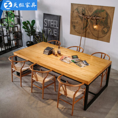 Bàn ghế ăn gỗ nguyên khối của Mỹ kết hợp chữ viết lớn bàn ghế quán cà phê quán trà sữa bàn giải trí bàn ăn gia đình