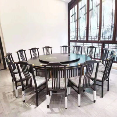 Bàn tròn lớn khách sạn Bàn ăn xoay tự động bàn tròn Bàn ăn khách sạn bếp từ bàn lẩu bàn lớn Bàn xoay 20 người