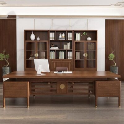 Kết hợp bàn điều hành bằng gỗ nguyên khối kiểu Trung Quốc mới, bàn làm việc giám đốc và chủ tịch đơn giản hiện đại, nội thất bàn làm việc sếp trang nhã và thời trang
