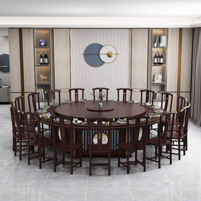 Bàn ghế xoay tự động khách sạn Bàn ăn gỗ nguyên khối nhà hàng thương mại bàn tròn lớn bếp từ bàn lẩu bàn tiệc khách sạn Bàn tiệc khách sạn