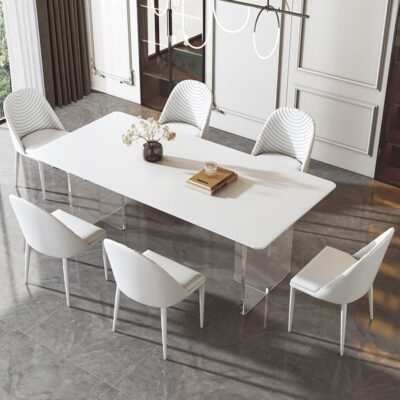 Bàn ăn bằng đá siêu pha lê tại nhà, bàn ăn đá phiến hình chữ nhật Ý nhẹ sang trọng, đá vi tinh thể bàn ăn bằng đá cẩm thạch tự nhiên sang trọng