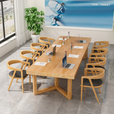 Bàn hội nghị gỗ nguyên khối Bắc Âu, bàn ghế đào tạo nhân viên văn phòng lớn, bàn dài đàm phán kinh doanh