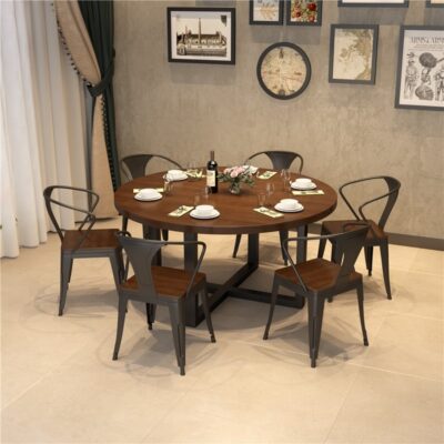 Bắc Âu Thanh Bàn Tròn Gỗ Chắc Chắn Phong Cách Công Nghiệp Nhà Hàng Nhà Hàng Bàn Ăn Tròn Sắt Cũ hoài cổ Bàn Cà Phê Bàn Tròn