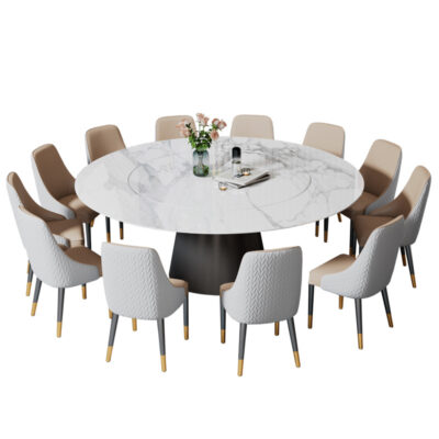 Bàn ghế ăn đá nhẹ sang trọng kết hợp xoay tự động Bàn tròn 1,8m dành cho căn hộ nhỏ Bàn tròn âm tường 2m có bàn xoay