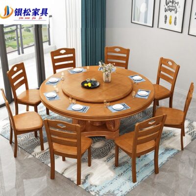 Bàn ghế ăn gỗ cao su kết hợp bàn ăn xoay cho 10 người sử dụng tại nhà Bàn tròn lớn nội thất khách sạn Bàn ăn bán buôn