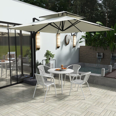 Sân sắt trắng bàn ghế ăn ngoài trời đặt ban công cửa hàng trung tâm mua sắm ngoài trời kem chống nắng quán cà phê ngoài trời