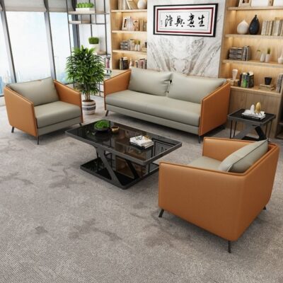 Sofa văn phòng da nghệ thuật bàn cà phê kết hợp đơn giản hiện đại tiếp tân kinh doanh Sofa văn phòng nhỏ ba người