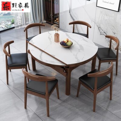 Bàn ăn bằng đá phiến gỗ nguyên khối Bắc Âu đơn giản có thể gập lại Bàn ghế ăn bằng kính thiên văn kết hợp bàn ghế ăn hình vuông đến tròn trong gia đình