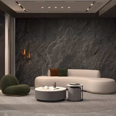 Sofa phòng khách Đẹp hiện đại căn hộ nhỏ sang trọng Phổ biến trên Internet cong hình đặc biệt công nghệ sherpa sofa vải bàn cà phê kết hợp