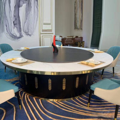 Qiao Jiaren khách sạn bàn ăn xoay tự động bàn tròn lớn đá cẩm thạch đá phiến vô hình cảm ứng Lẩu 20 người bàn xoay tự động