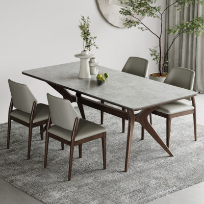 Delifeng gỗ nguyên khối bàn ăn và ghế kết hợp hình chữ nhật hiện đại đơn giản, kích thước gia đình, gỗ tần bì tối giản.