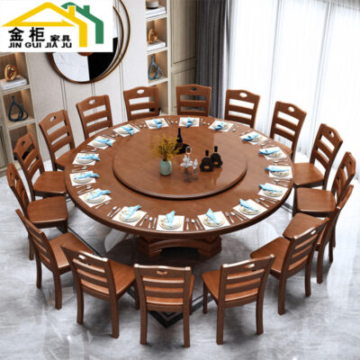 Bàn ăn tròn lớn bằng gỗ nguyên khối kết hợp bàn ghế hiện đại đơn giản với bàn xoay nhà 2 mét 2,2 mét Bàn nhà hàng Trung Quốc khách sạn
