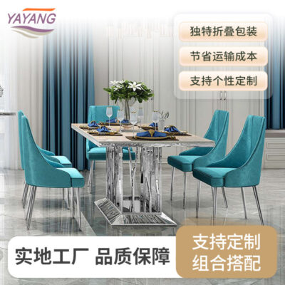 Bàn ghế ăn bằng đá phiến Ý kết hợp hình chữ nhật đơn giản hậu hiện đại theo phong cách Hồng Kông nhẹ nhàng, bàn thiết kế phòng khách sang trọng để sử dụng trong gia đình