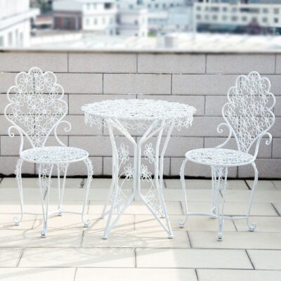 Bộ bàn ghế sắt ngoài trời ban công kết hợp bộ ba món đơn giản một bàn và hai ghế bàn cà phê sân vườn ngoài trời màu trắng dropshipping
