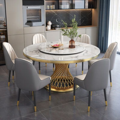 Bàn ghế ăn bằng đá cẩm thạch kết hợp hiện đại đơn giản trong nhà nhẹ nhàng bàn tròn sang trọng với bàn xoay đĩa đá bàn ghế xoay