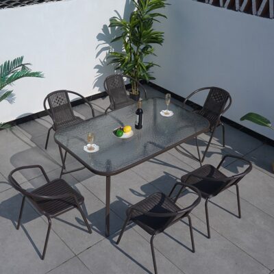 Ghế mây bộ ba món sân sắt rèn ngoài trời giải trí ngoài trời Bàn ghế mây có ô kết hợp quán cafe bar ngoài trời trưng bày