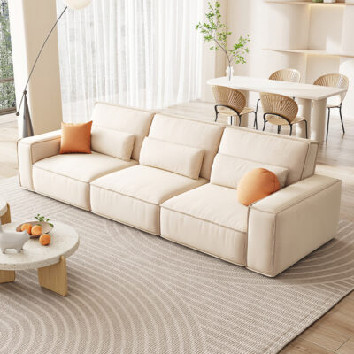 Màu kem phong cách đậu phụ khối sofa phòng khách căn hộ nhỏ thẳng móng vuốt mèo vải lưng cao sofa vuông tối giản Ý