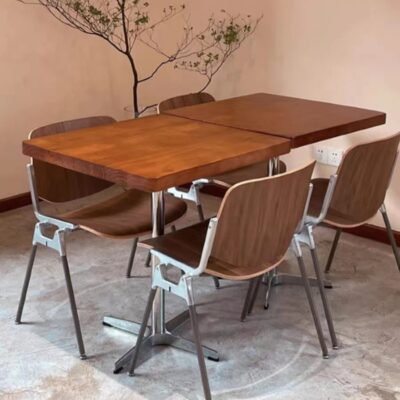 Quán cà phê tiệm bánh món tráng miệng cửa hàng bàn phục vụ nhà hàng bàn ghế gỗ nguyên khối kết hợp thanh trong suốt thép không gỉ Bàn vuông tròn nhỏ kiểu cổ điển