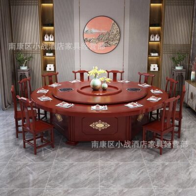 Bàn ăn khách sạn hướng dẫn sử dụng xoay tự động bàn tròn lớn nhà hàng tiệc khách sạn xoay tự động bàn ăn lẩu kiểu Trung Quốc mới cho 20 người