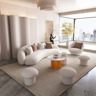Bắc Âu thịt cừu nhung cong sofa thẩm mỹ viện đơn giản văn phòng tiếp tân phòng khách căn hộ nhỏ sofa bàn cà phê kết hợp ns