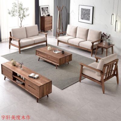 Sofa Bắc Âu màu đen hiện đại gỗ nguyên khối Da Bắc Mỹ đầy đủ phòng khách quả óc chó Ý Sofa căn hộ nhỏ kết hợp đơn giản