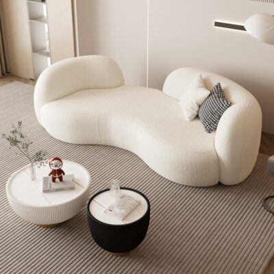 Màu kem sofa cong bàn cà phê kết hợp phòng khách nhỏ căn hộ đơn cho thuê nhà internet phong cách người nổi tiếng Đẹp phòng ngủ sang trọng