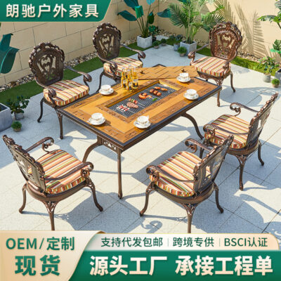 Bộ 5 món bàn và ghế nhôm đúc ngoài trời cho giải trí và bữa tiệc ngoài trời tại ban công và sân trong biệt thự