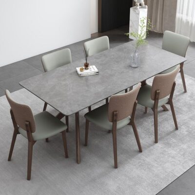 Bàn ghế ăn đá phiến Ý kết hợp với bàn ăn gỗ nguyên khối cho nhà chung cư nhỏ - Phong cách Bắc Âu.