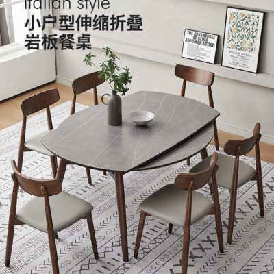 Sang Trọng Bắc Âu: Bàn Ăn Gỗ Đá Phiến Gấp Lại Đa Năng