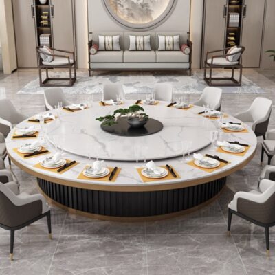 Bàn ăn xoay tự động khách sạn đá phiến bàn tròn lớn phong cách Trung Quốc mới 15 người 20 người khách sạn câu lạc bộ bàn tròn xoay tự động lớn có bàn xoay