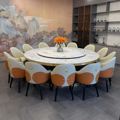 Thiết kế đá phiến ẩn bếp xoay tự động cảm ứng bàn tròn xoay tự động khách sạn bàn ăn lớn bàn tròn hộp câu lạc bộ nội thất