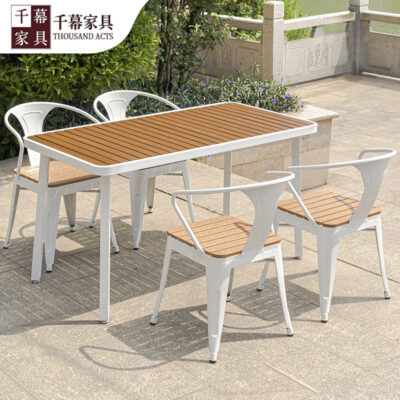 Qianmu hiện đại đơn giản ngoài trời bàn ghế gỗ nhựa quán trà sữa sân vườn ngoài trời chống nắng bàn ăn