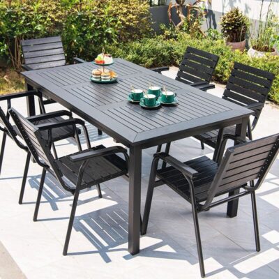 Bàn ghế gỗ nhựa ngoài trời, gỗ chống mục nát, bàn ăn sân vườn Bắc Âu , bàn dài ngoài trời sân vườn chống nước