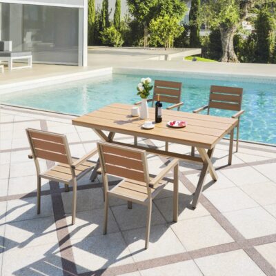 Bàn ghế ngoài trời, sân trong, sân thượng biệt thự, bàn ghế thư giãn, gỗ chống ăn mòn ngoài trời, sân vườn thoáng đãng, bàn ghế chống nước