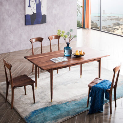 Kết hợp bàn ghế ăn bằng gỗ óc chó đen Bắc Mỹ kết hợp phong cách Nhật Bản đơn giản tại nhà nhà hàng nhẹ nhàng sang trọng Bàn ăn hoàn toàn bằng gỗ nguyên khối kiểu Bắc Âu