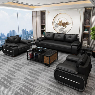 Sofa văn phòng đơn giản ba chỗ ngồi hiện đại đàm phán tiếp tân kinh doanh tiếp tân da nghệ thuật sofa văn phòng bộ bàn cà phê